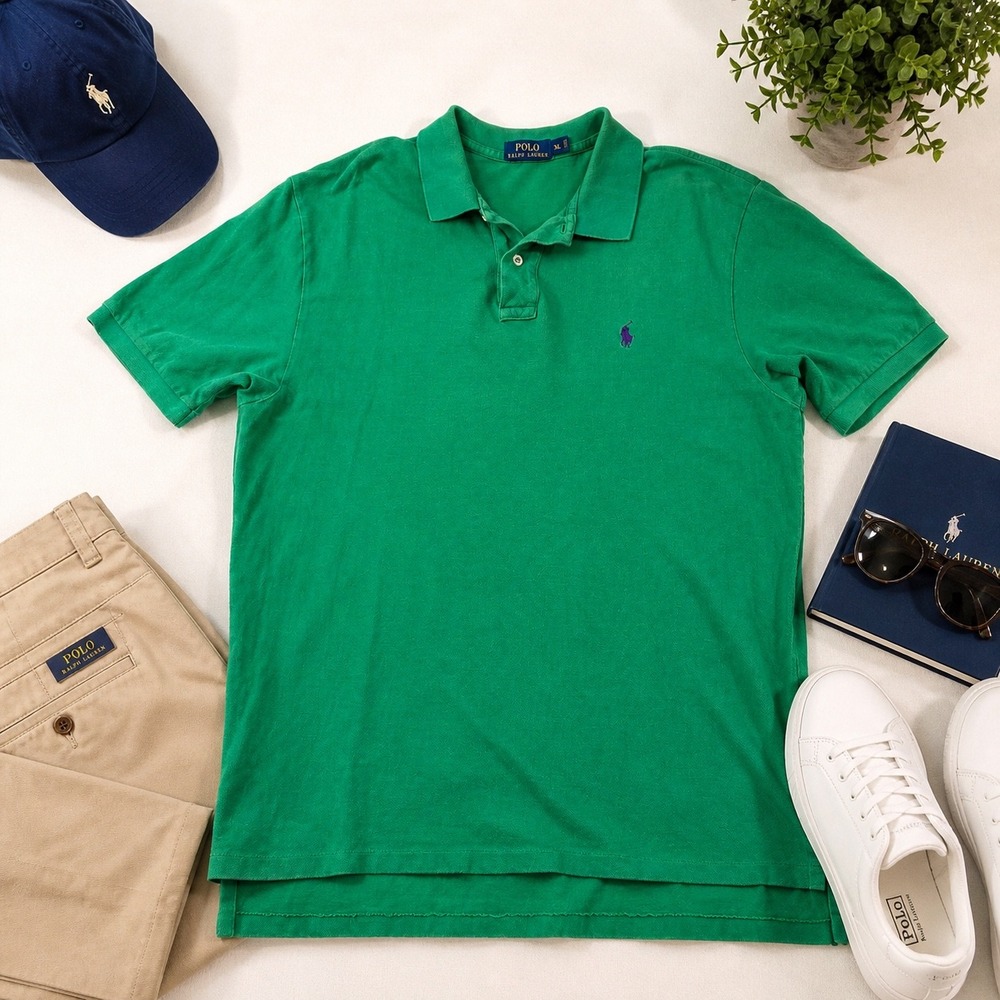 Polo Ralph Lauren Mens XL Kelly Green Short Sleeve Mesh Cotton Polo Shirt Pony